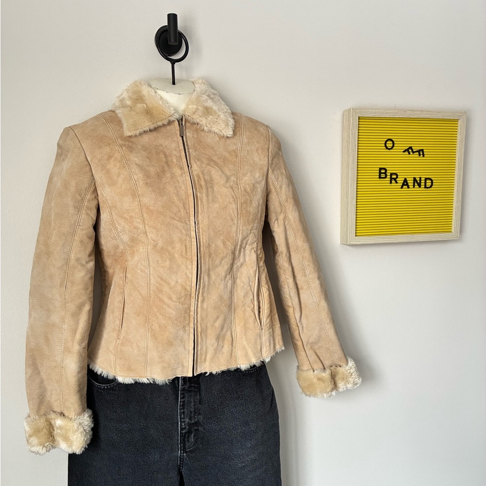 Xhilaration Cream Teddy Jacket with Faux Fur Trim
